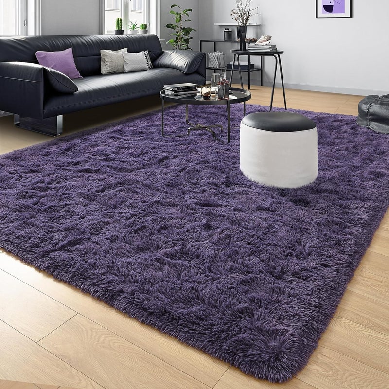 Tepook Super Soft Fluffy Rug for Bedroom, Modern Shaggy Fuzzy Kids Rugs for Living Room, Plush Indoor Nursery Home Decor Dorm Carpet with Non-Slip Bottom, Gray Purple, 4 X 6 Feet - Image 2